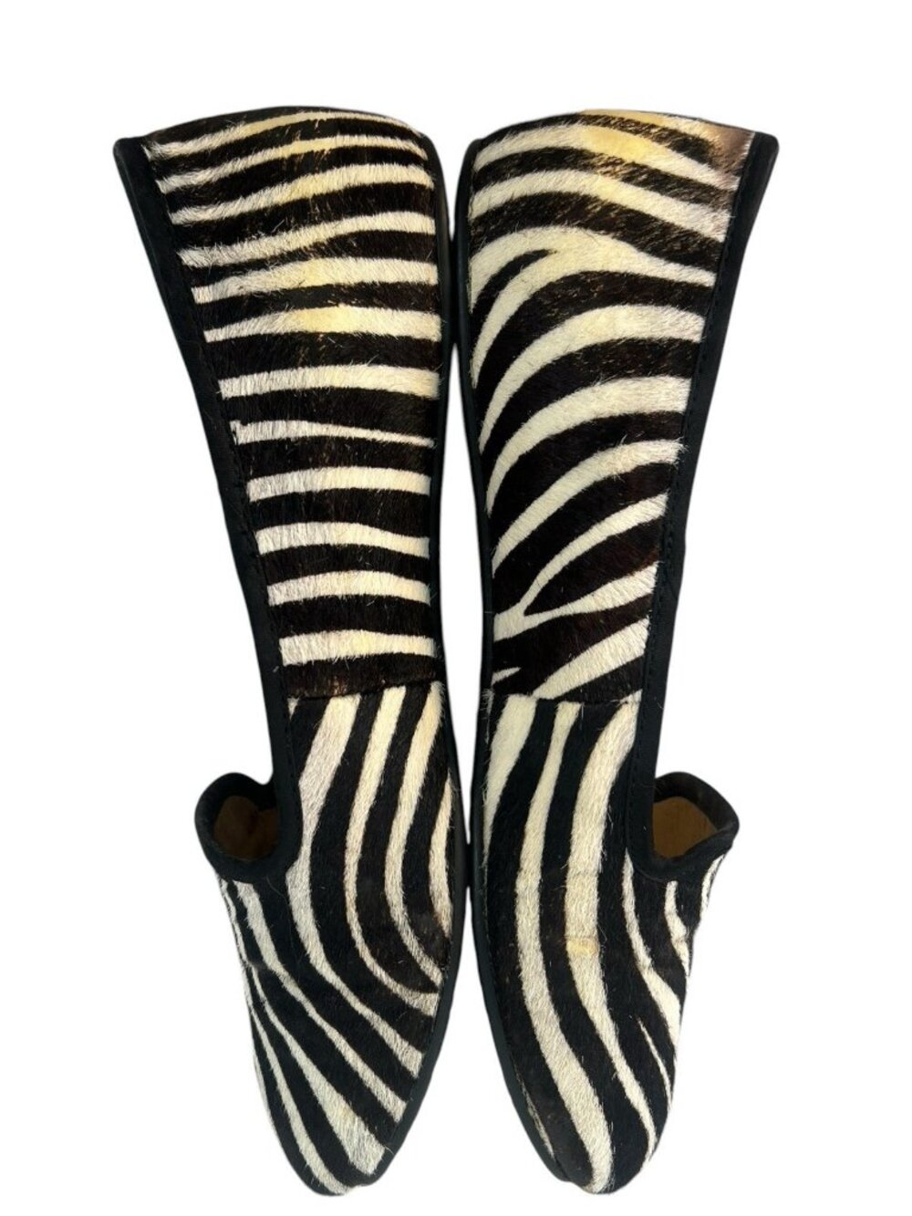 UGG Zebra Calf Hair Loafers Size 8 Black Cream Shearling Lined Ballet Flats - Picture 3 of 8